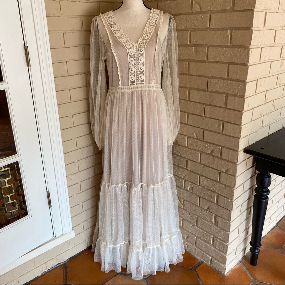 Joyfolie Mia Joy Boho Women’s Prairie Lace Maxi Dress Cottagecore Wedding Sz M